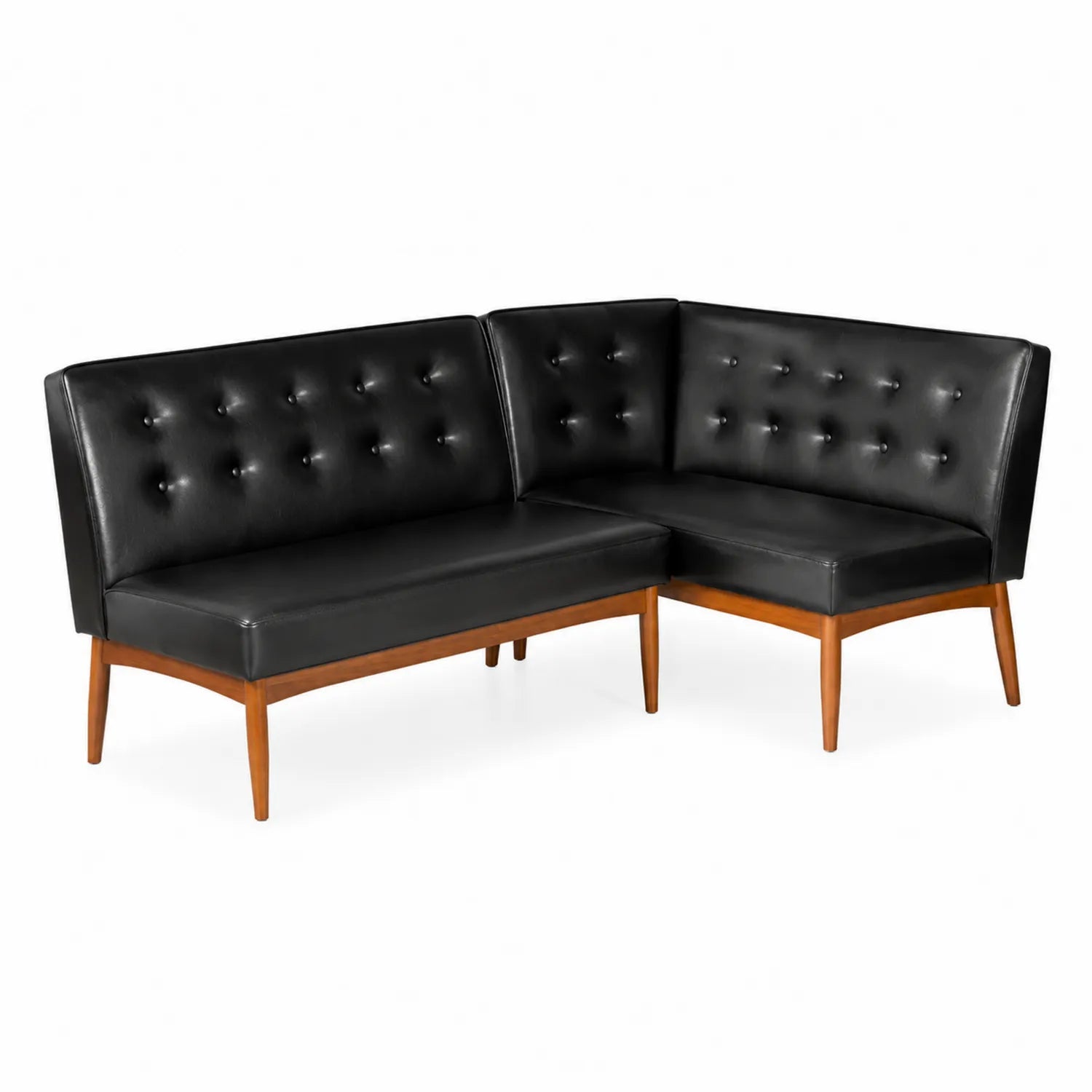 Canapé d'angle en cuir synthétique avec pieds en bois