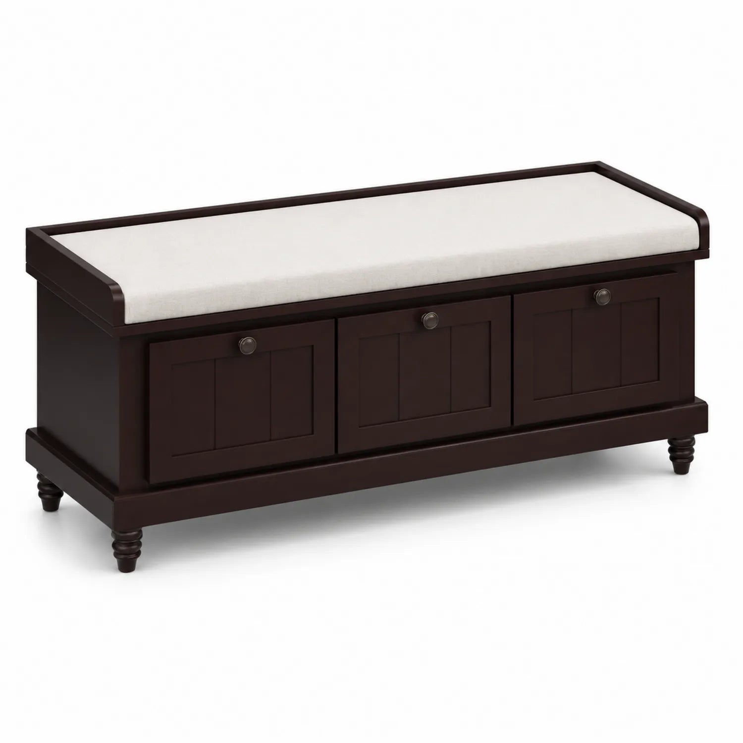 Banc de rangement en bois avec siège rembourré blanc