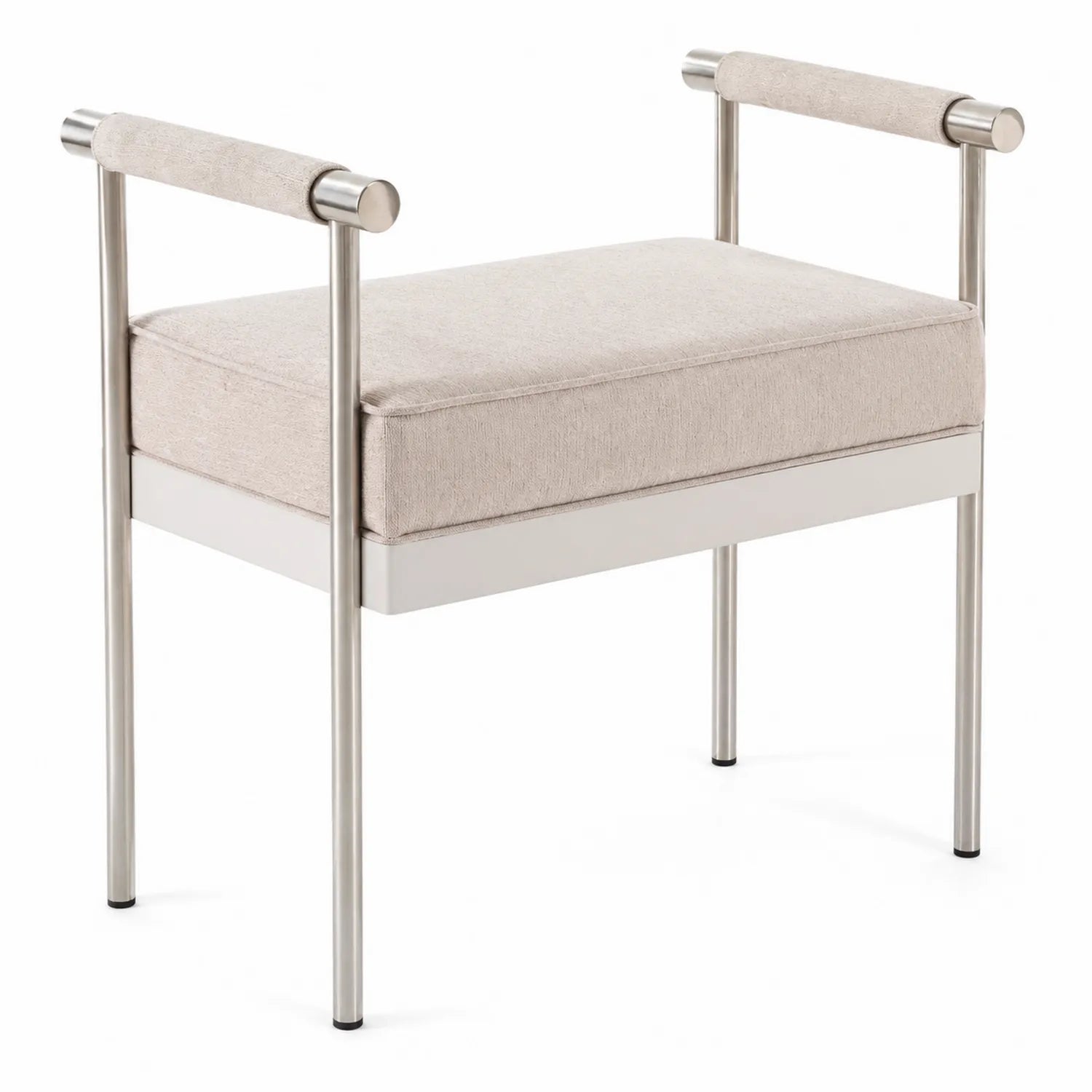 Banc en métal et tissu Beige 60x40x45 cm