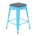Tabouret en métal bleu avec assise en polypropylène noir