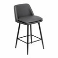 Tabouret de Bar en Métal et Similicuir Noir
