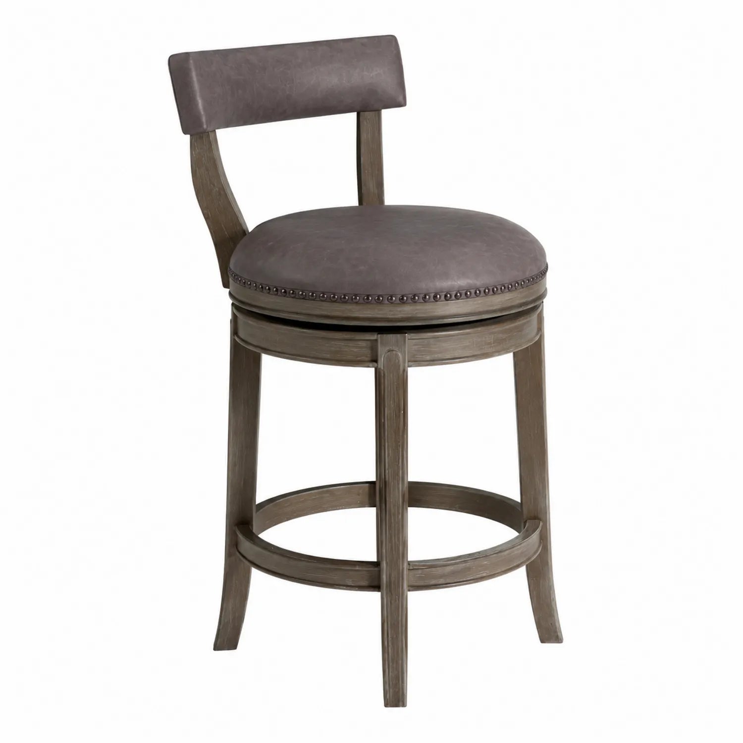 Tabouret de bar pivotant en bois et cuir synthétique Gris
