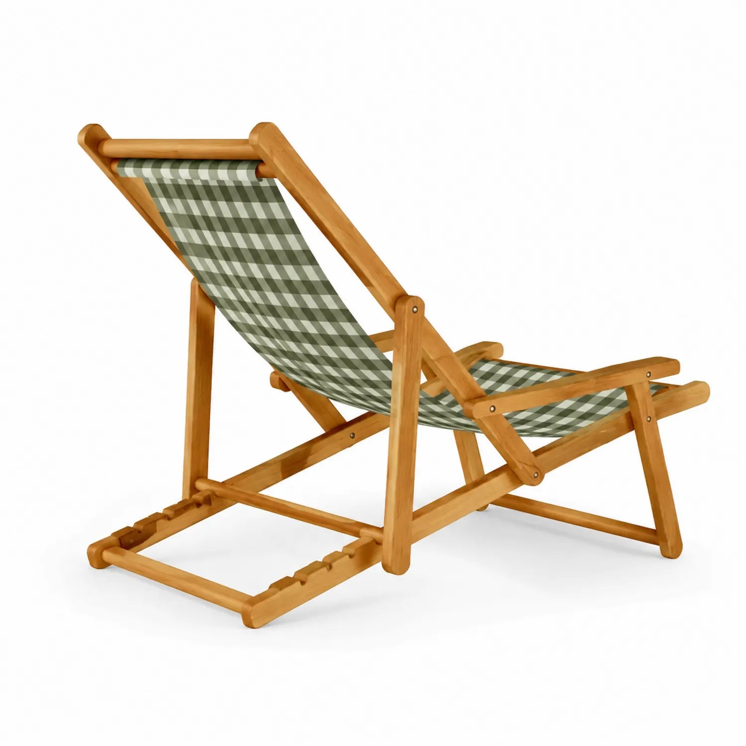 Chaise Pliante d'Extérieur en Bois et Tissu Vert à Carreaux