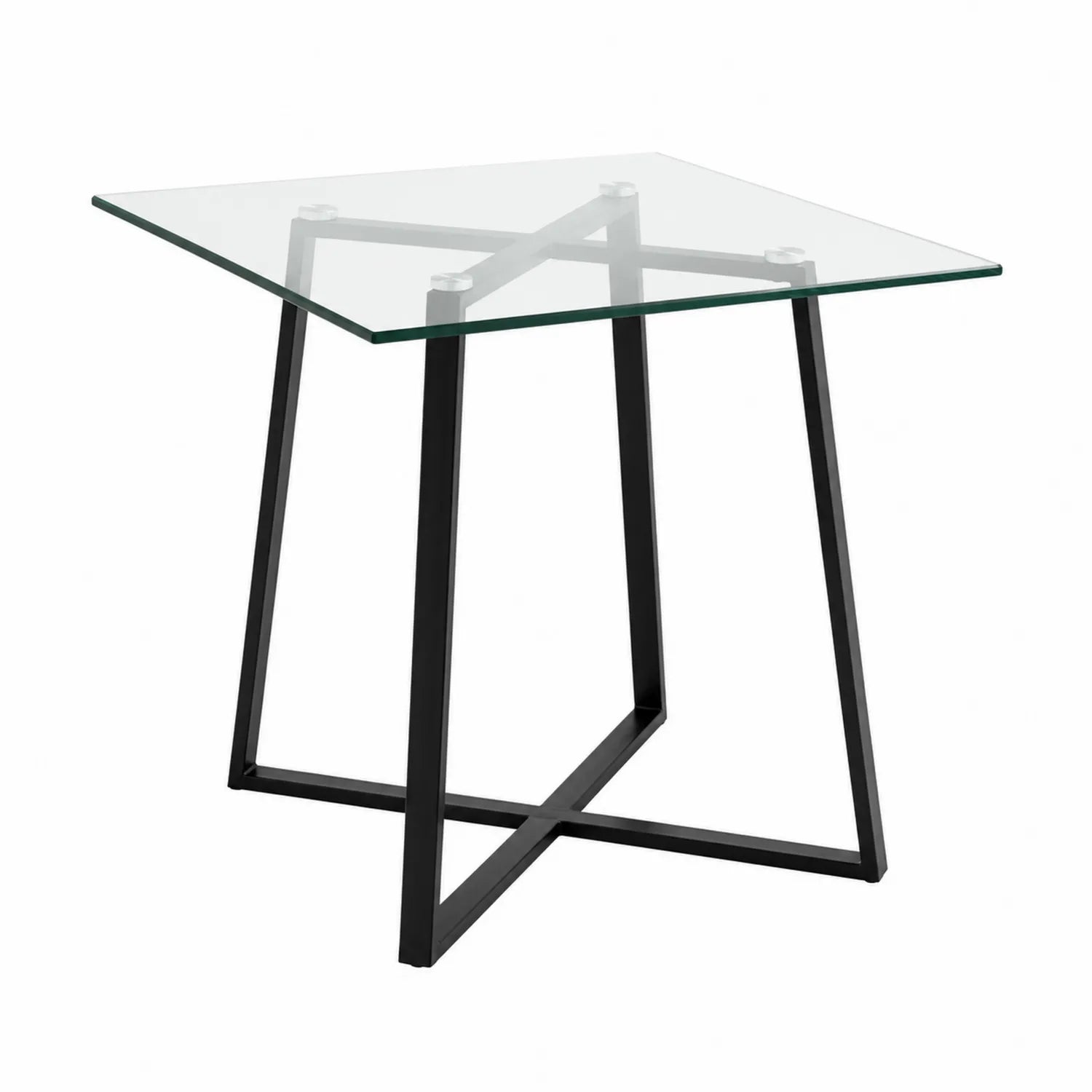 Table en verre trempé avec piètement en métal noir