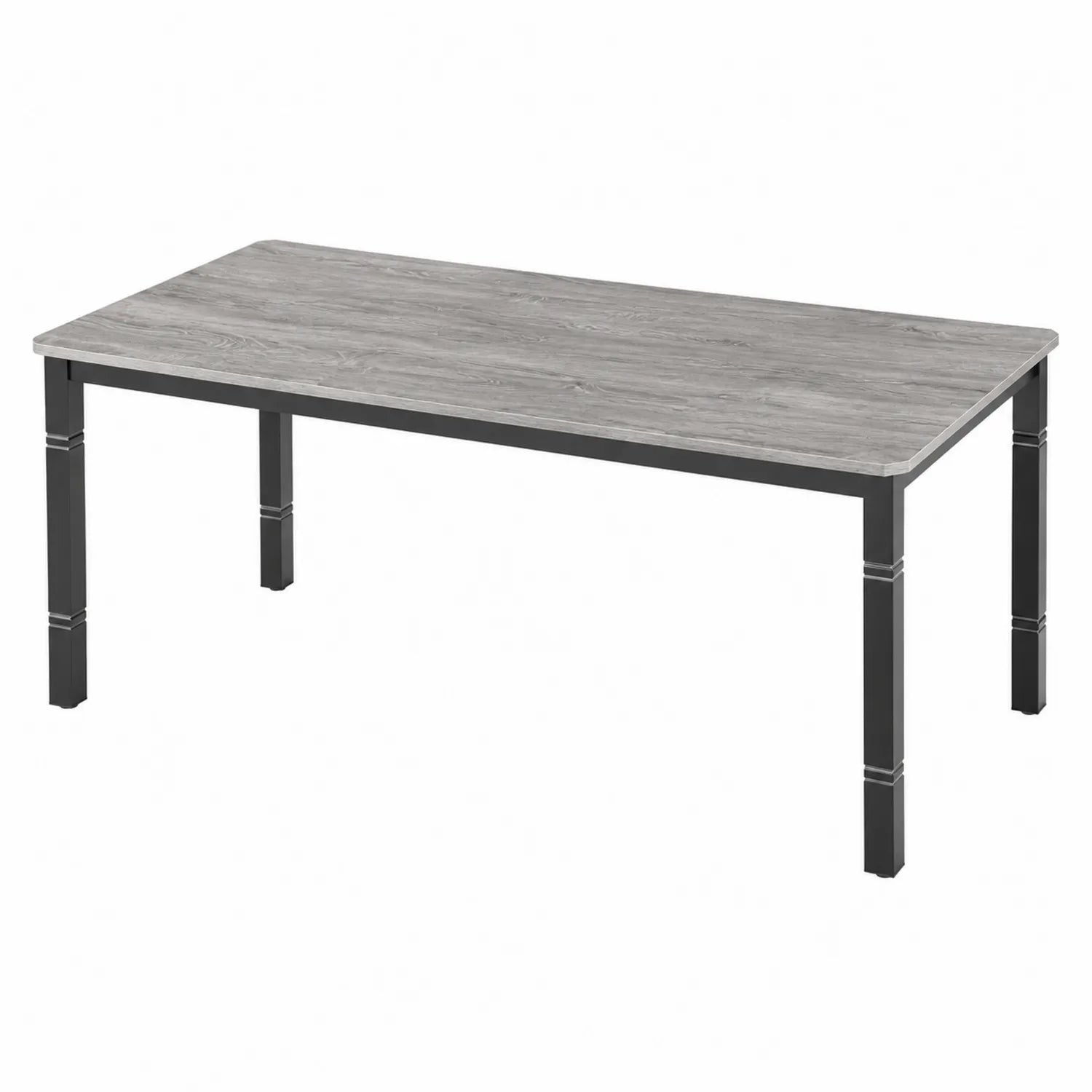 Table en bois stratifié gris avec pieds métalliques noirs