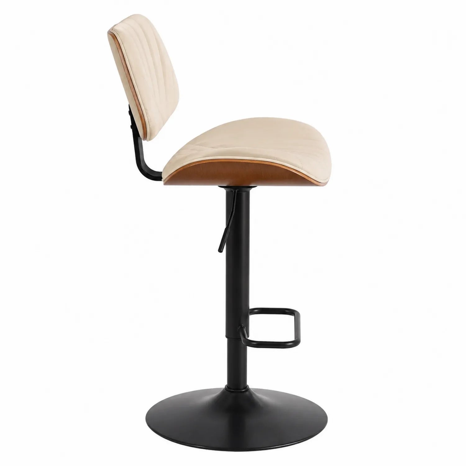Tabouret de bar en cuir synthétique beige avec base en métal noir