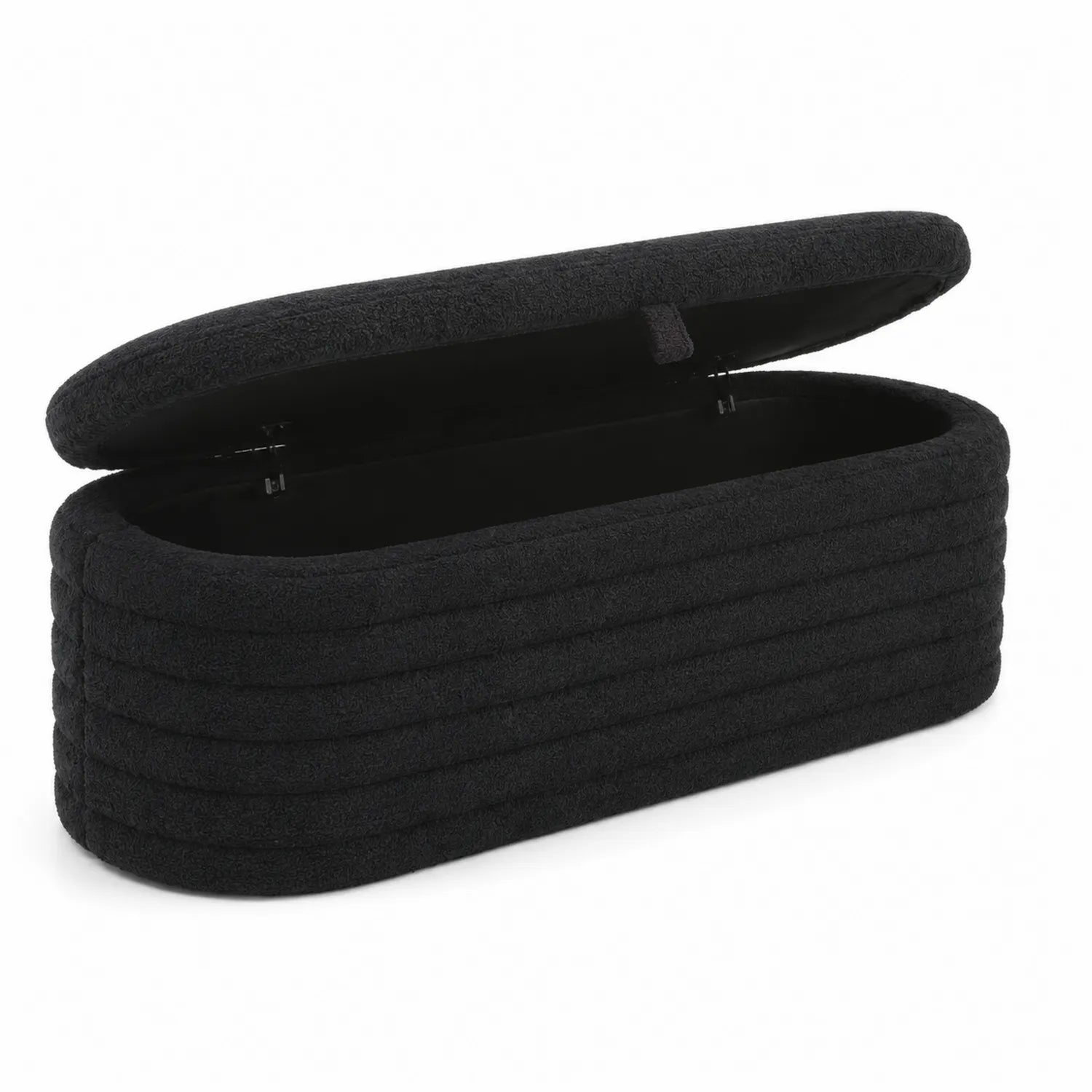 Banc de rangement en tissu bouclette noir 120 cm