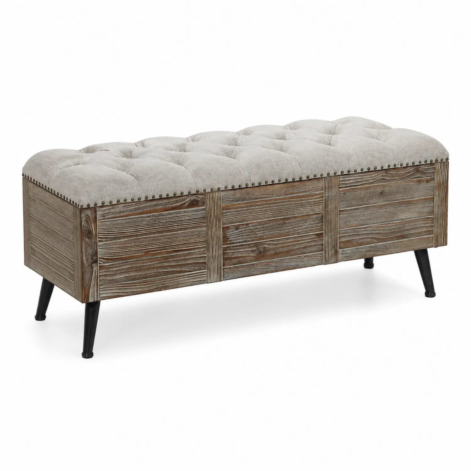Banc en bois et tissu polyester beige 120 cm