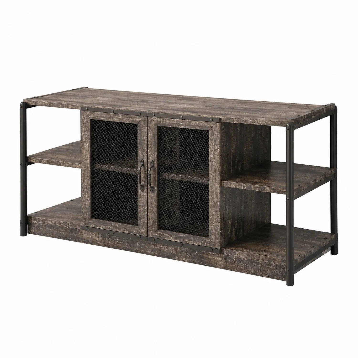Meuble TV en bois et métal avec portes grillagées 120cm