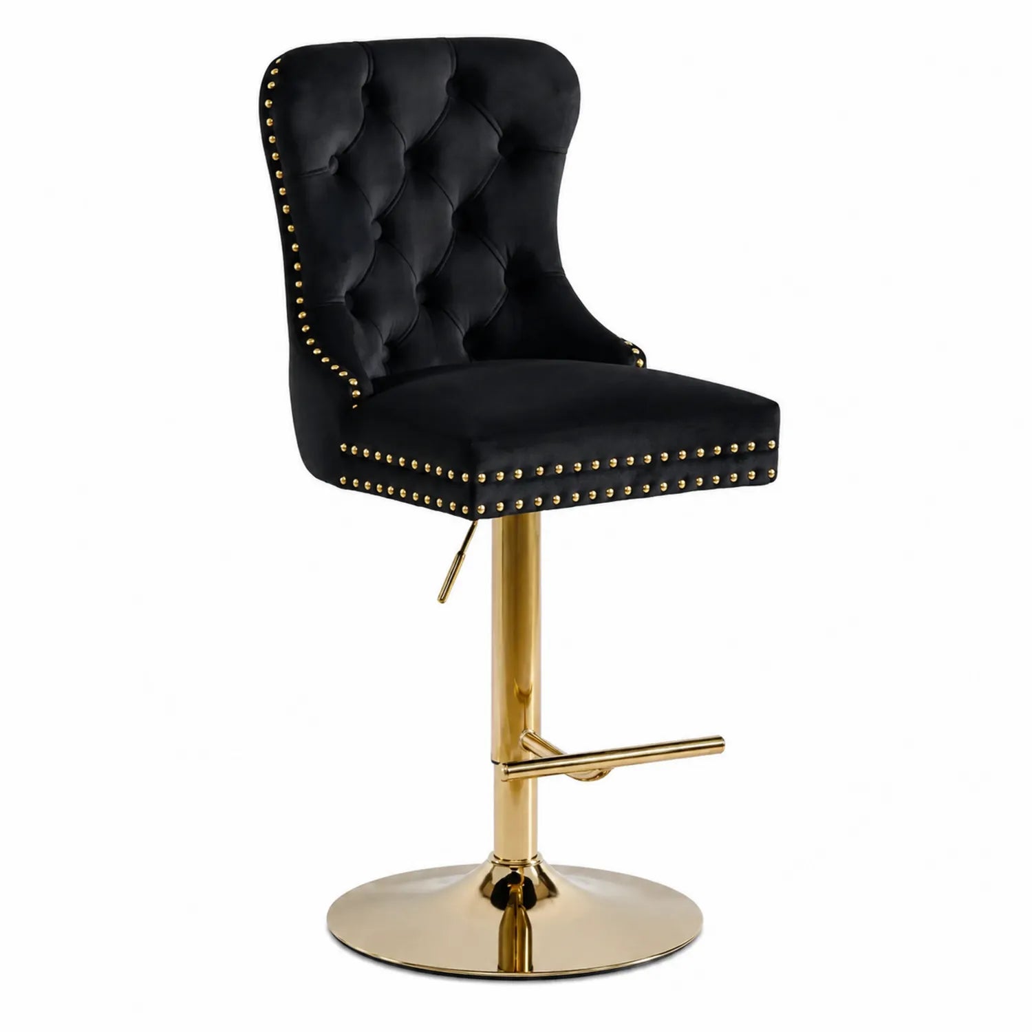 Tabouret de bar en velours noir et métal doré
