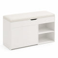 Banc de rangement en bois blanc avec coussin en tissu polyester beige